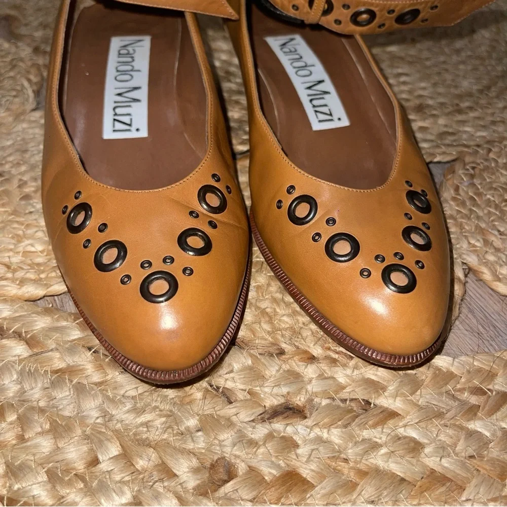 Women's Nando Muzi Grommet Italian Leather Mary Jane Pumps - Picture 6 of 11